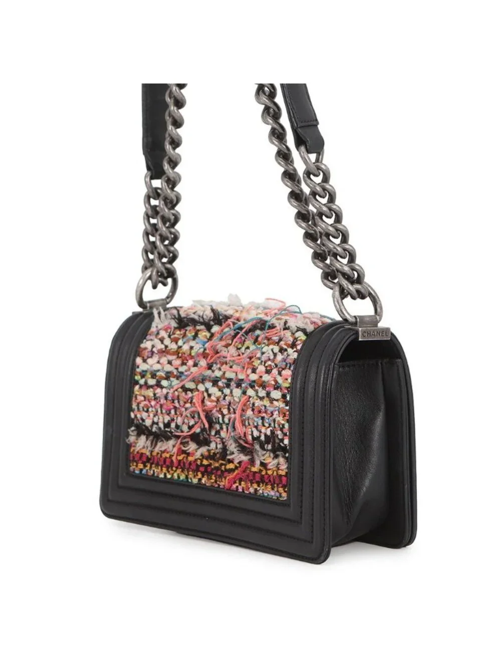 Chanel Chain Shoulder Bag Boy Small Quilted CC Logo Lambskin Tweed Black